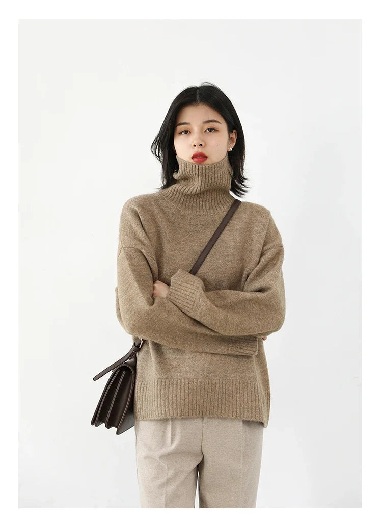 CHIC VEN Women's Sweater Autumn Winter New Turtleneck Knit Pullover Loose Clothes for Women Warm Solid Basic Female Tops 2023