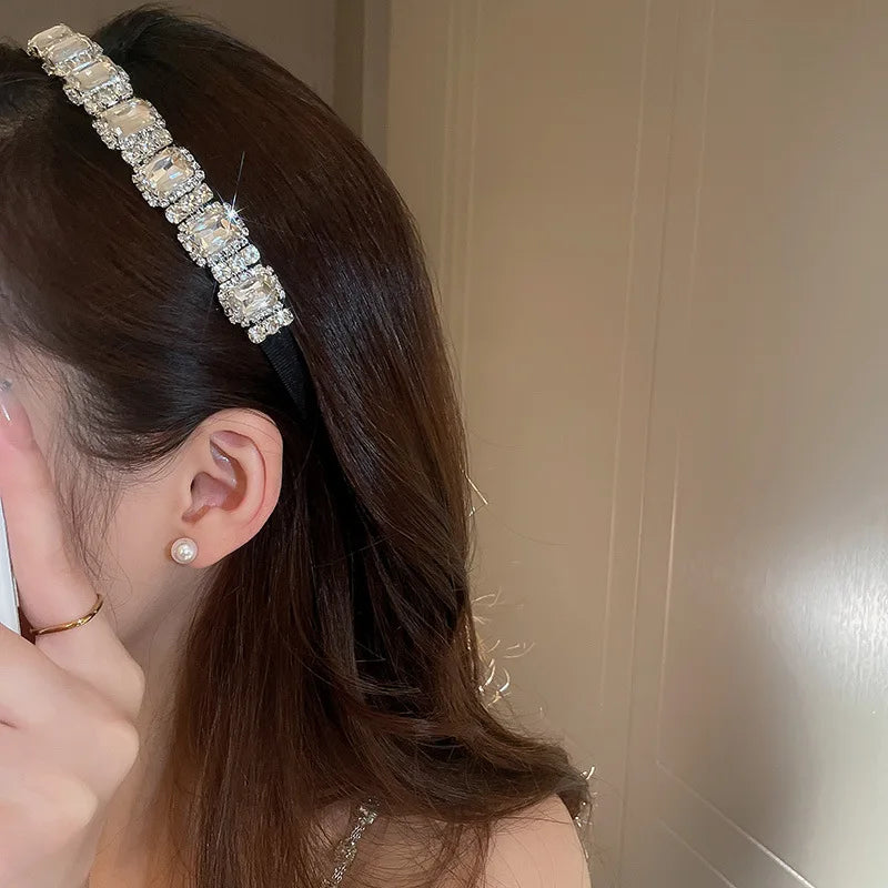 Shiny Full Rhinestone Headbands Sqaure Leaf Crystal Hairbands Headwear For Women Luxury Party Wedding Hair Accessories Jewelry