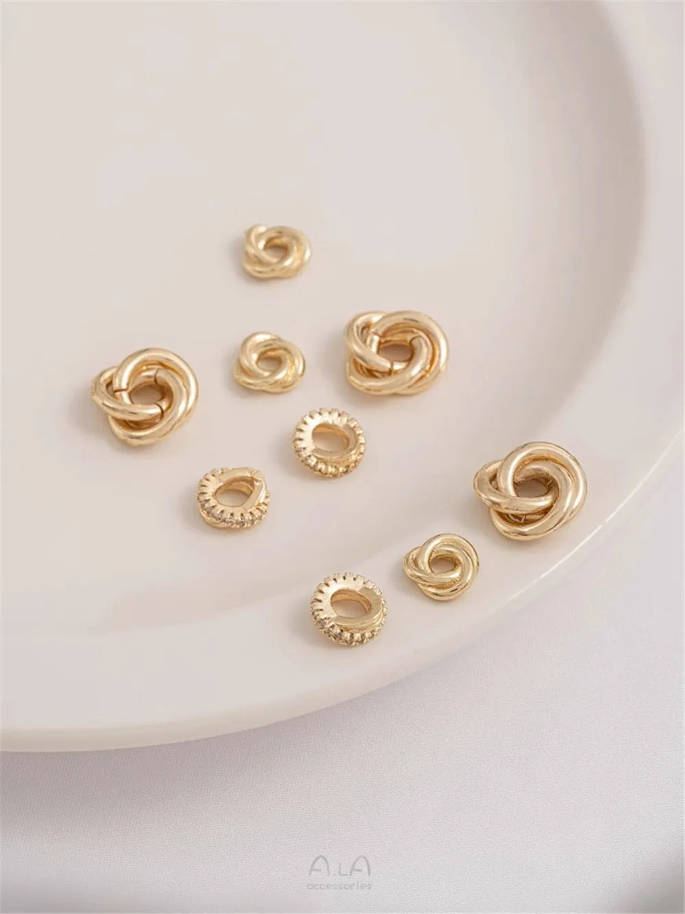 14K Gold Wrapped Knot Twisted Ring Separated Bead Sleeve Accessories Handmade DIY Earrings Bracelets Handmade Materials K053