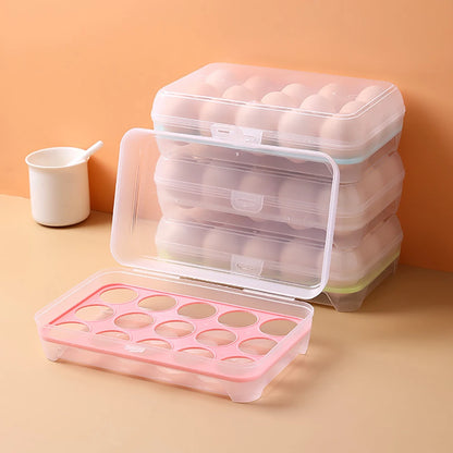 15 Grid Refrigerator Egg Storage Box Plastic Egg Fresh-keeping Case Holder with Lid Transparent Dispenser Kitchen Food Organizer