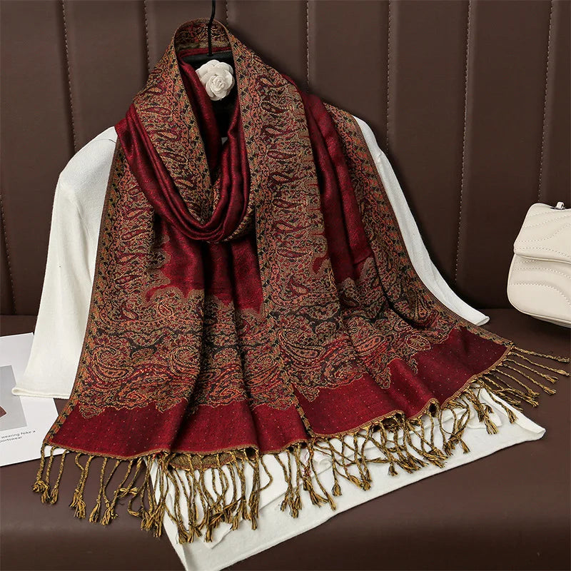 Tassel Blanket Design Thick Pashmina New Winter Warm Shawl Wrap Cashmere Scarf Women Neckerchief Poncho Stoles 2024