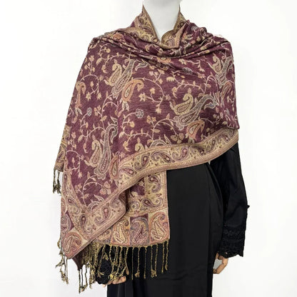 Fashion Ladies Paisley Kashmiri Imitated Pashmina Tassel Scarf Hijab Knitted Jacquard Bauhinia Vintage Scarf 180*70cm