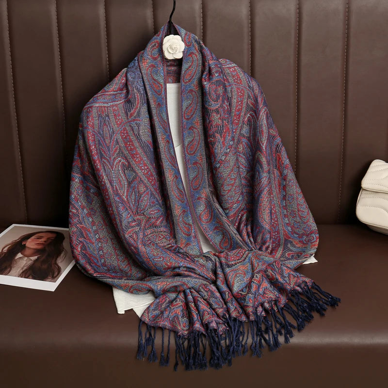 Tassel Blanket Design Thick Pashmina New Winter Warm Shawl Wrap Cashmere Scarf Women Neckerchief Poncho Stoles 2024