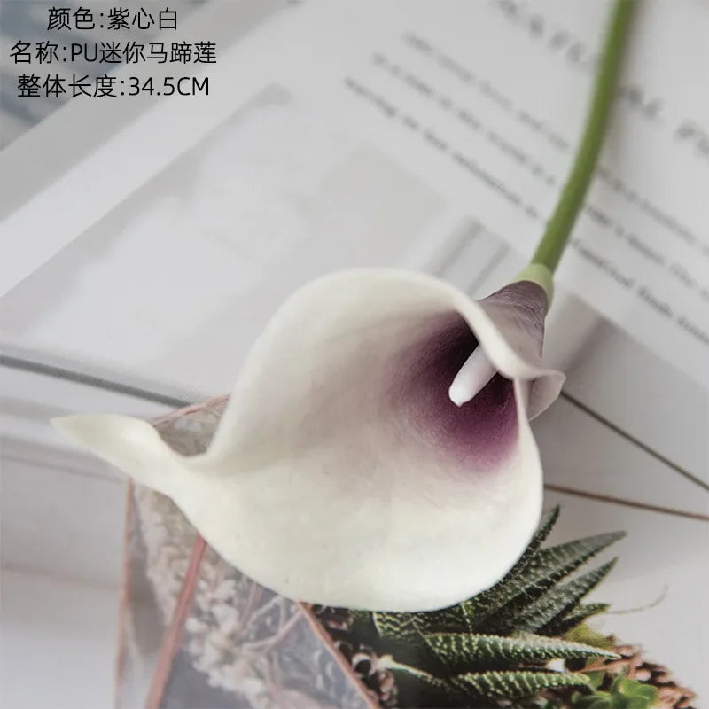 10pcs PU Mini Calla Lily Artificial Flower Fake Wedding Hand Bouquet Home Decoration Flores Artificiales Para Decoracion Hogar