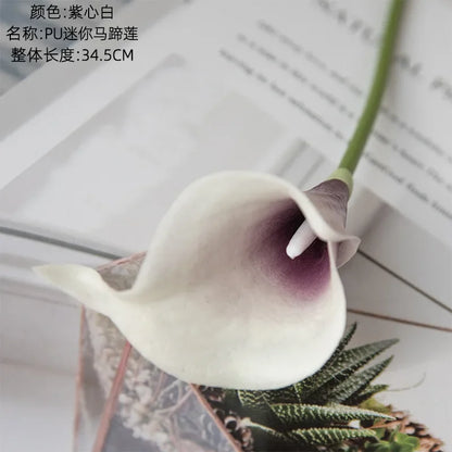 10pcs PU Mini Calla Lily Artificial Flower Fake Wedding Hand Bouquet Home Decoration Flores Artificiales Para Decoracion Hogar