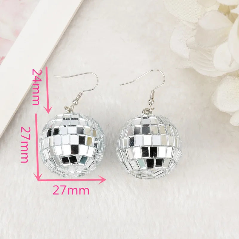 1Pair Fishon Dangle Earrings 3D Light Reflective Rotating Disco Ball For Women Birthday Part Gift