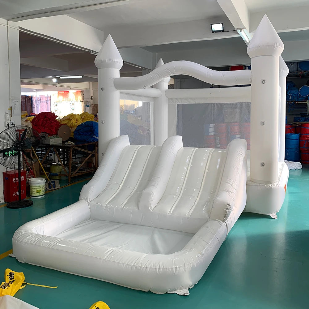 Bounce House 4*3*2.6M Jumping Castle For Kids Bouncy House White For Kids With Blower Slide