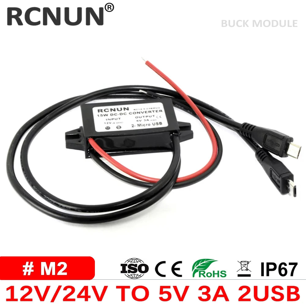 High Quality 12V 24V to 5V 3A 15W DC DC Converter Buck Module Power Supply Regulator for Car Charger Type-C Micro USB Output