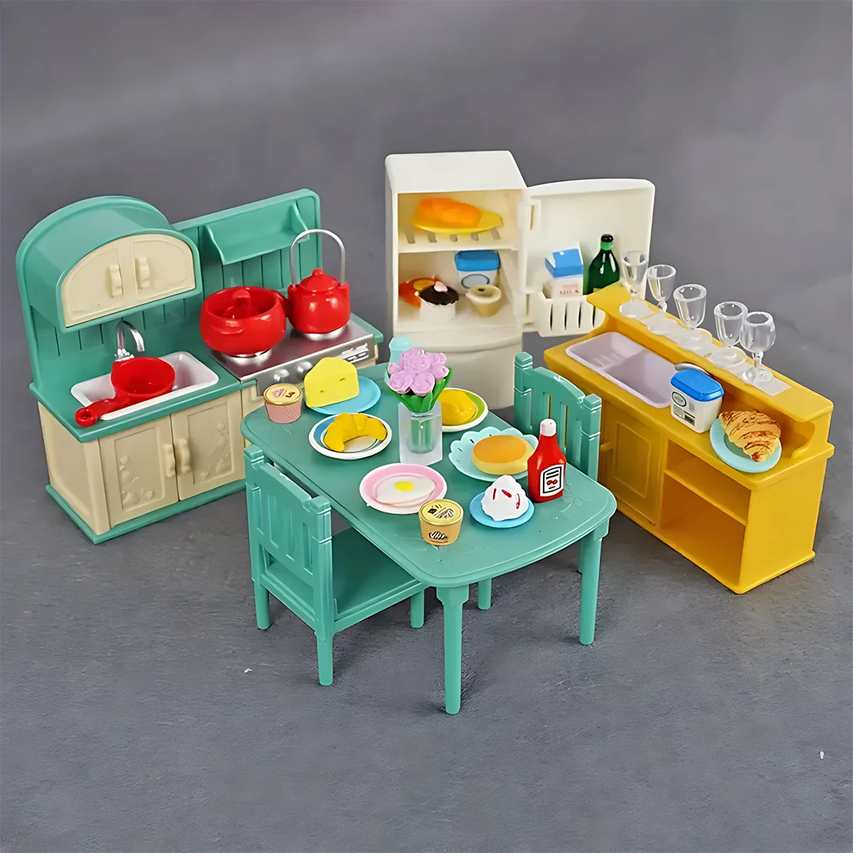 1:12 Miniature Furniture Forest Family Kitchen Toy Dining Table Dollhouse Accessories Bathroom Pretend Play For Girl Gifts Toys