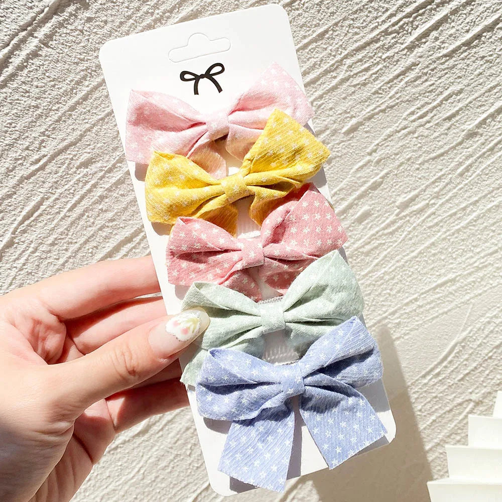 5Pcs/Set Hairpins for Kids Cute Plaid Print Star  Sweet Headband Hair Clips Children Girls Barrettes Fashion Bow Accessories