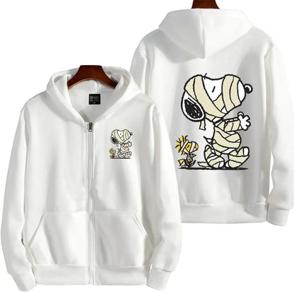 Snoopy Injured Cartoon Anime Men Zipper Hoodie Spring Autumn Fashion Women Sweatshirt 2024 New Korean Style Couple Jacket Coat