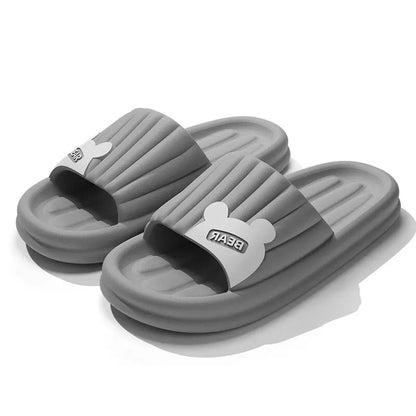 Feslishoet Cartoon Bear Summer Slippers Non Slip Bathroom Floor Flat Ladies Shoes Thick Bottom Slides Indoor and Outdoor