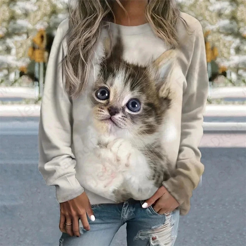 Lovely Cat Hoodie Women Fashion O-neck Hoodies Women Sweats Animal Coat Girl Clothes O-neck Long Sleeve Hoodie Female Fall Top