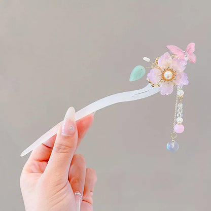 Elegant Chinese Style Hair Accessory Romantic Enameled Flower Tassel Hair Clip Alloy Jewelry Hairpin For Women Fashion Hairpin