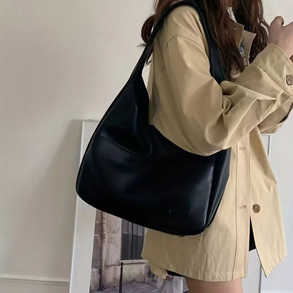 Women Hobo Bag Simple PU Leather Solid Shoulder Bag 2023 Fashion Large Capacity Handbag For School Work