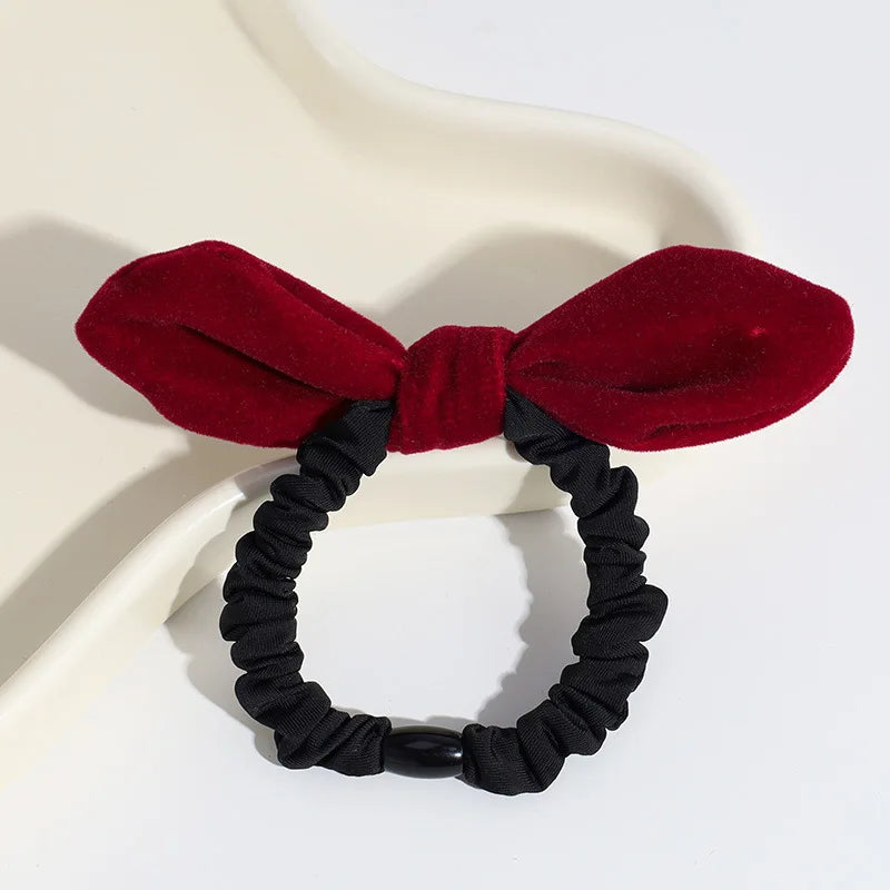 Korean New Leather Velvet Bow Elastic Bands Elegant Ponytail Hair Rope Hair Ties Headwear Girls Women Hair Accessories