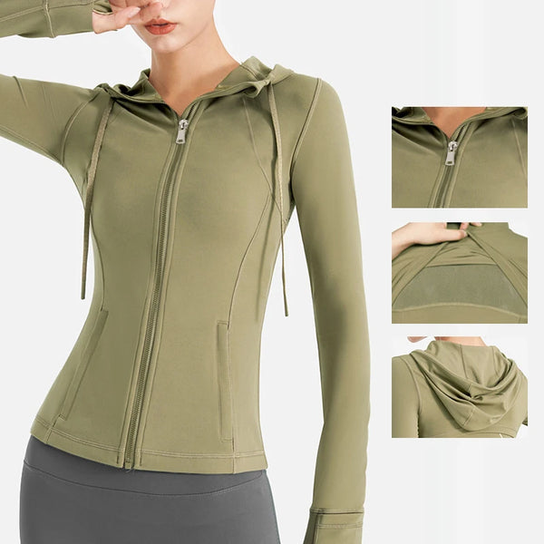 Autumn Winter Sport Jacket Women Quick Dry Fitness Gym Jacket Windbreaker Running Hoodies Long Sleeve Yoga Shirts Top Sportswear