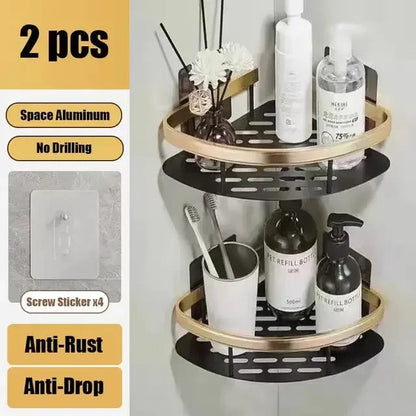 Bathroom Shelf No Drill Wall Mounted Shampoo Bottle Shower Corner Rack Toilet Storage Rack Aluminum Bathroom Kitchen Accessories