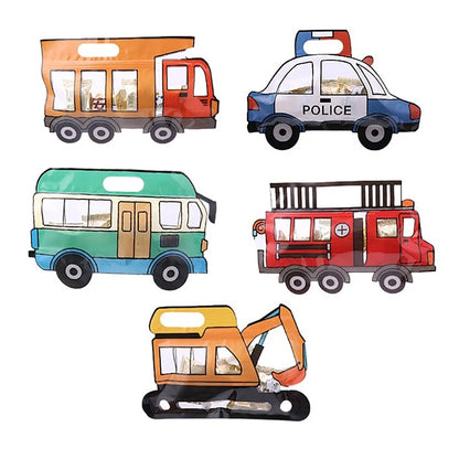 10Pcs Construction Truck Bulldozer Excavator Police Car Fire Engine Shape Candy Cookie Bags Kid Birthday Party Gift Zipper Bags