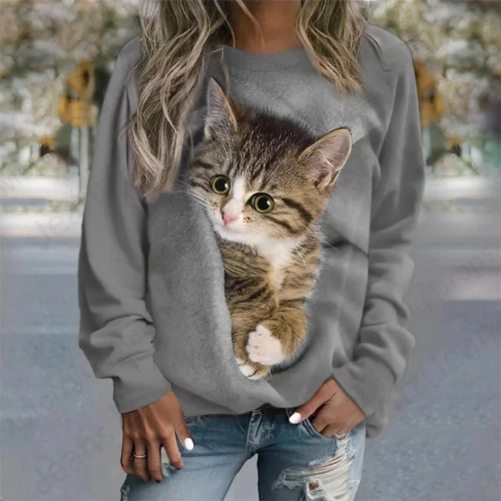 Lovely Cat Hoodie Women Fashion O-neck Hoodies Women Sweats Animal Coat Girl Clothes O-neck Long Sleeve Hoodie Female Fall Top