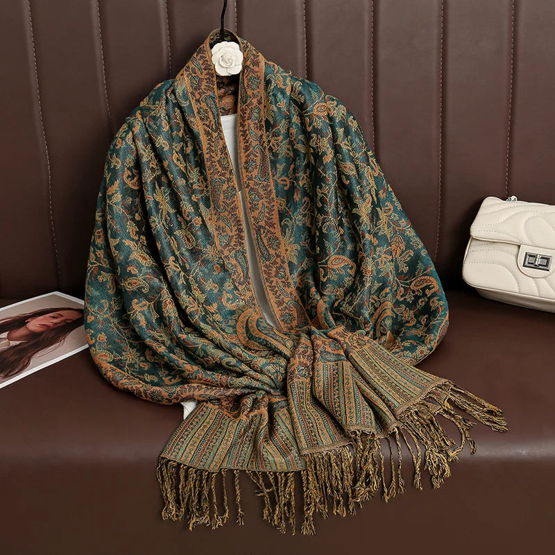 Tassel Blanket Design Thick Pashmina New Winter Warm Shawl Wrap Cashmere Scarf Women Neckerchief Poncho Stoles 2024