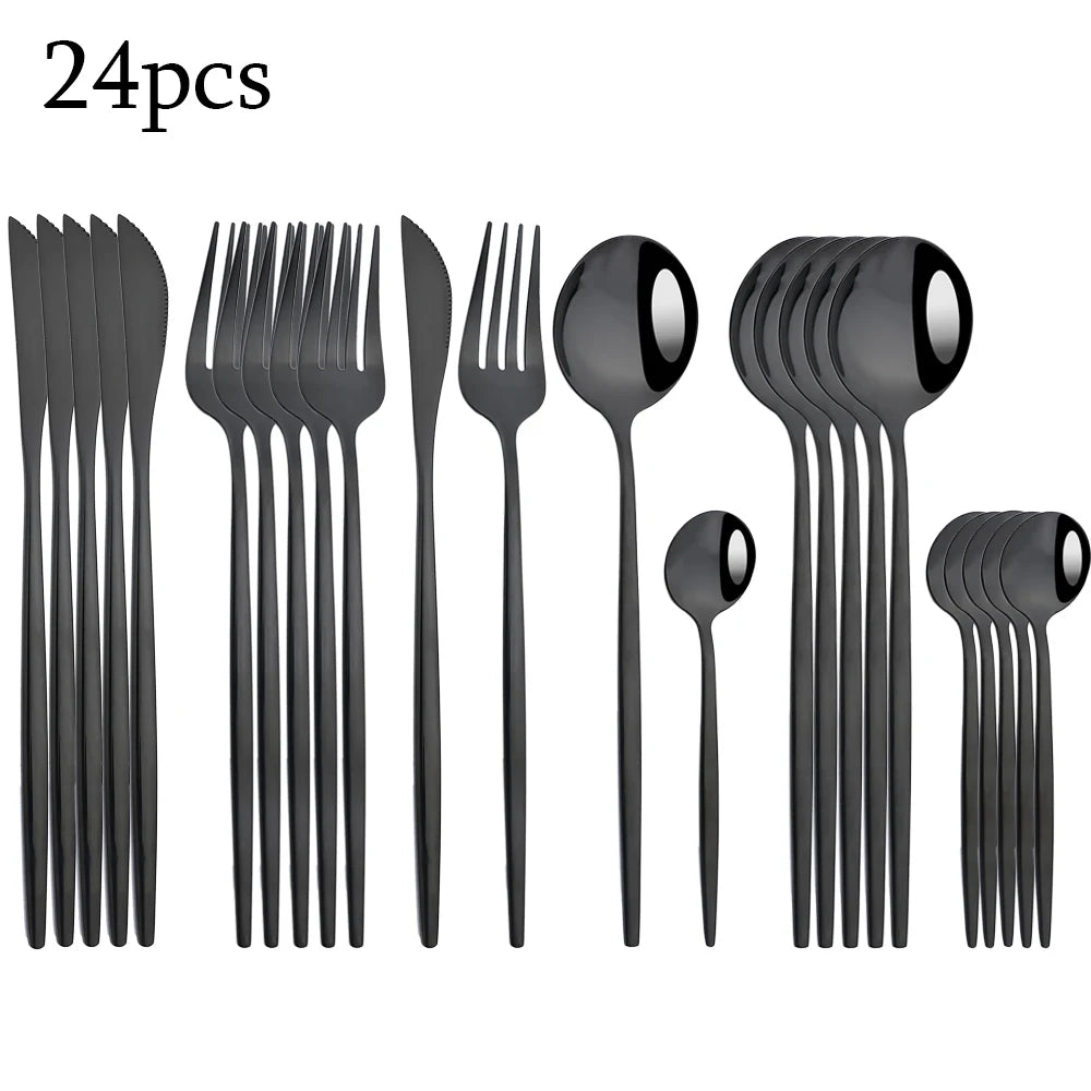 Zoseil Cutlery Set in Red and Gold Stainless Steel 24 Pcs Dinnerware Set in Flatware Kitchen Dinner Mmirror Stainless Steel