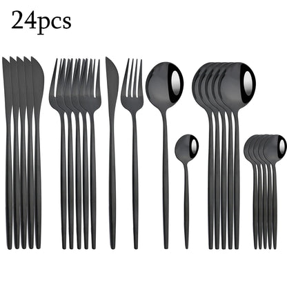 Zoseil Cutlery Set in Red and Gold Stainless Steel 24 Pcs Dinnerware Set in Flatware Kitchen Dinner Mmirror Stainless Steel