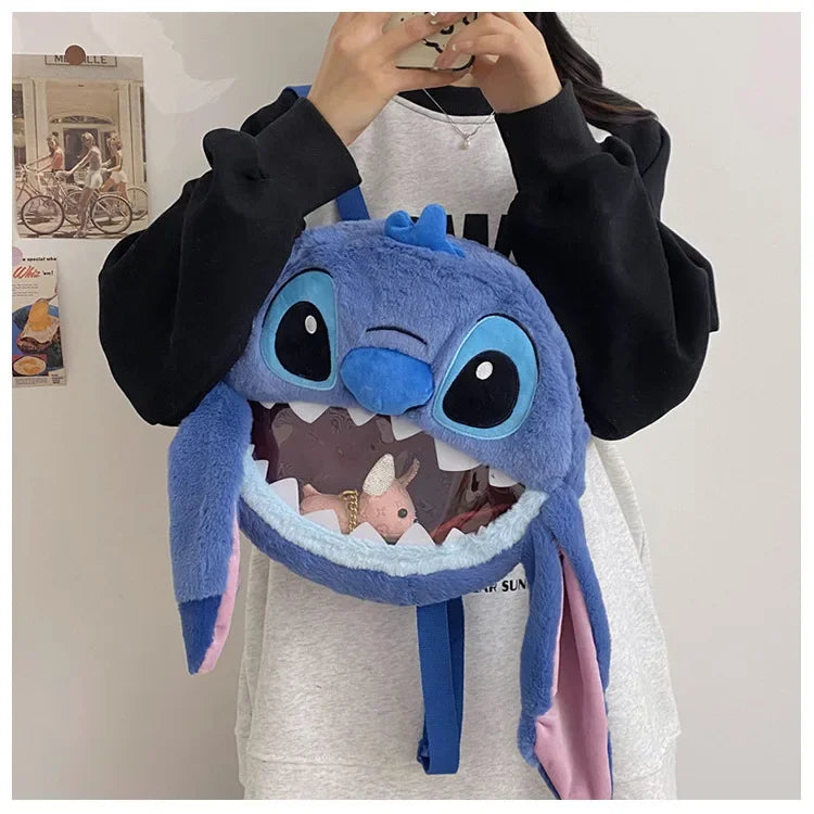 HOT Stitch See-through Bag Plush Doll Backpack Girls Large Capacity Cute Funny Backpack Anime Kawaii Cartoon School Bag Mochila