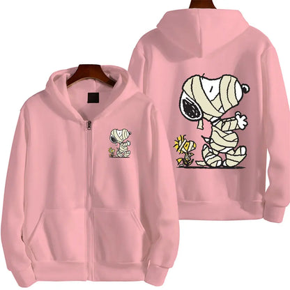 Snoopy Injured Cartoon Anime Men Zipper Hoodie Spring Autumn Fashion Women Sweatshirt 2024 New Korean Style Couple Jacket Coat