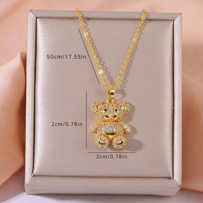 [Copper Micropaved Zirconia] European and American Cute Fat Bear Pendant Necklace for Women Charming Christmas Jewelry Gift