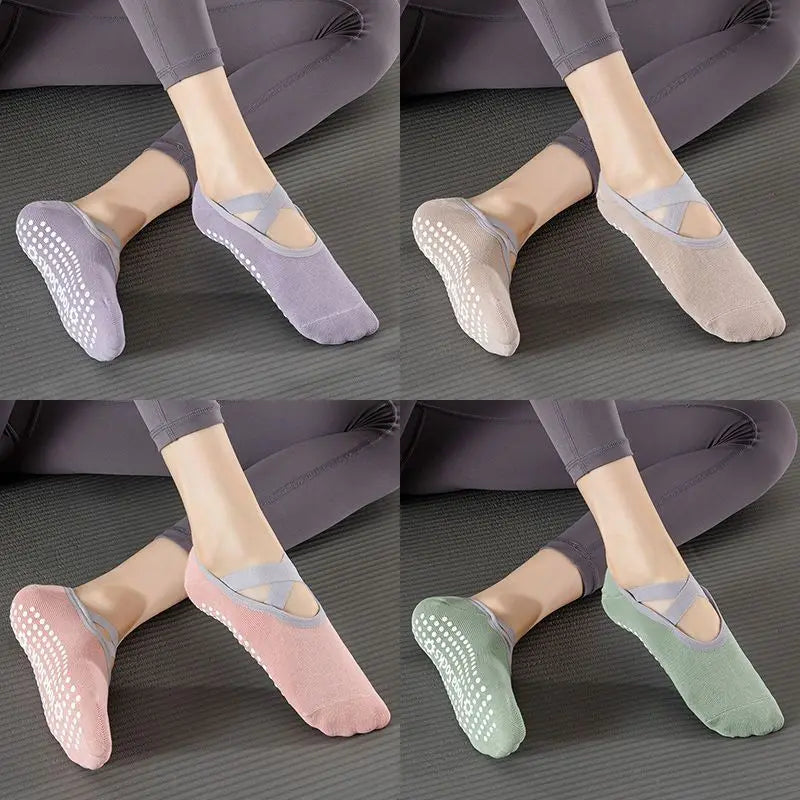 Professional Women Yoga Socks Silicone Anti-slip Ballet Pilates Socks Women Backless Breathable Bandage Dance Sports Socks