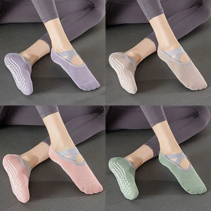 Professional Women Yoga Socks Silicone Anti-slip Ballet Pilates Socks Women Backless Breathable Bandage Dance Sports Socks