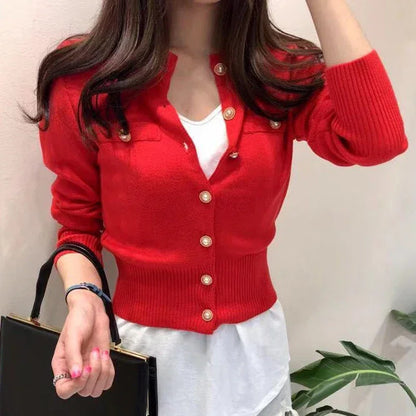 New Fashion Autumn Knitted Cardigan Sweater Women Long Sleeve Short Coat Casual Korean Single Breasted Slim Top Pull Femme 17375