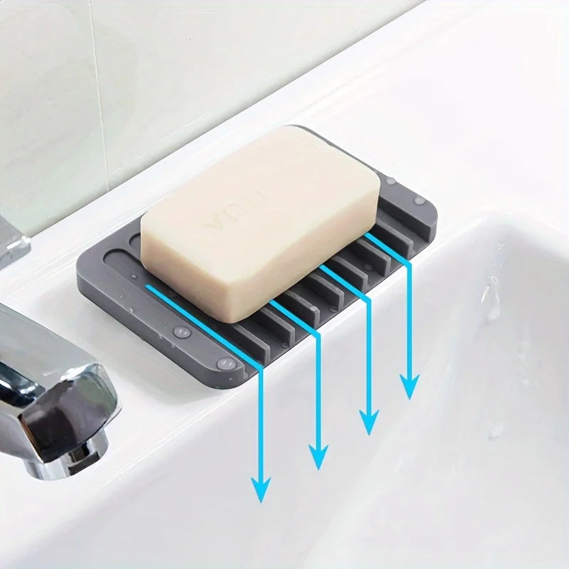 1-Pack Free Punch Soap Box Silicone Draining Soap Holder Creative Kitchen Bathroom Countertop Non-slip Shelf