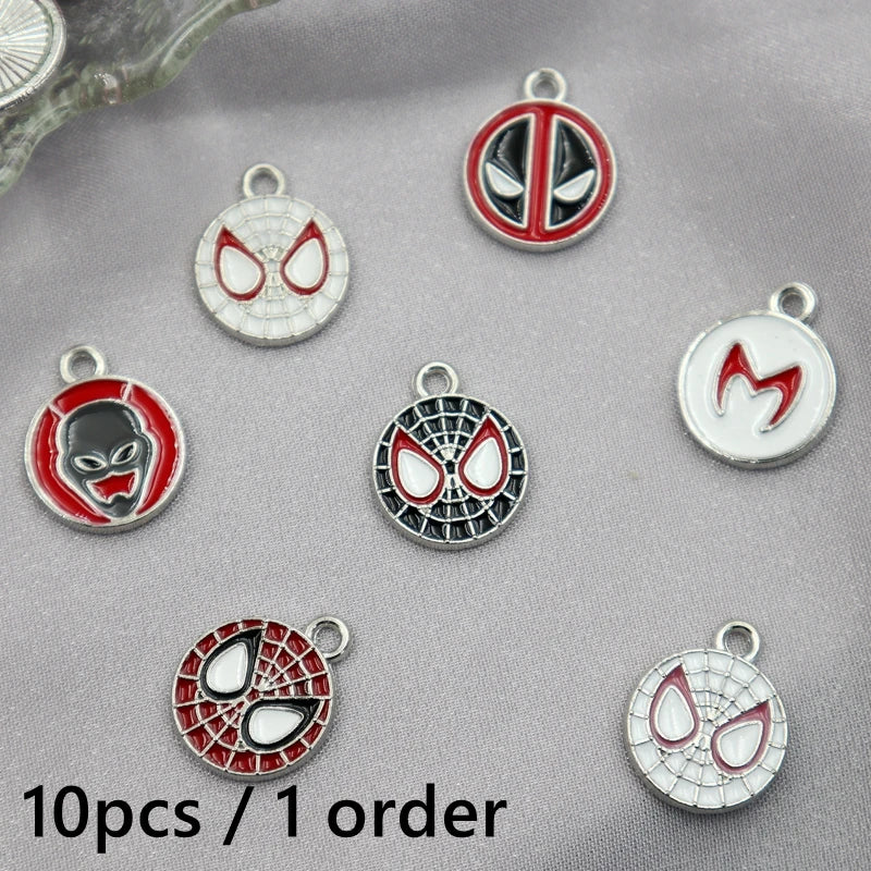 10pcs Superhero Alloy Pendant Anime Round Charms DIY Necklace Bracelet Earings Jewelry Keychain Decoration Accessories