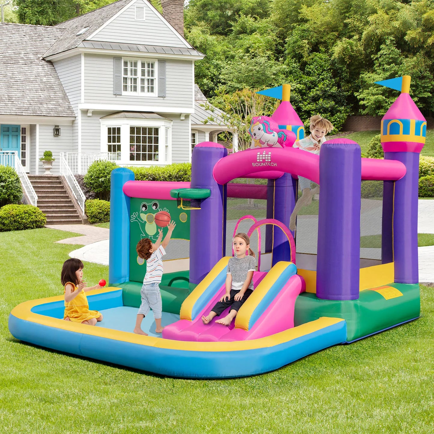 6-in-1 Kids Inflatable Bounce House w/ Slide Jumping Area Ball Pit Pools Castle