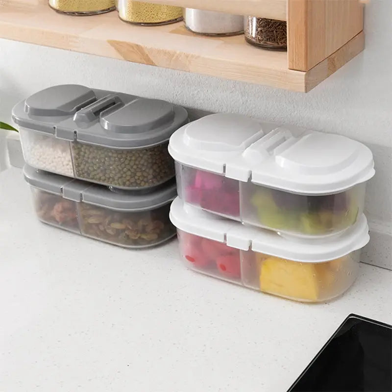 Double Compartment Covered Kitchen Food Grain Sealed Tank Multifunctional Kitchen Refrigerator Plastic Storage Box