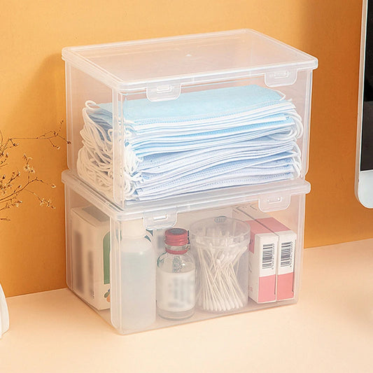 1 Large Capacity Desktop Storage Box, Stackable Clamshell Box, Suitable For Bathroom, Kitchen, Office, Transparent Storage Box