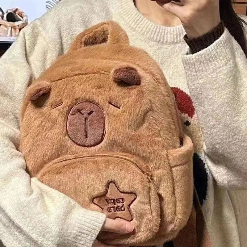 Kawaii Capybara Plush Backpack for Women Versatile Cartoon Funny Capibala Crossbody Bag aLrge Capacity Tote Bag