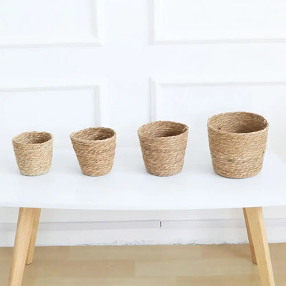 1Pc Grass Woven Flowerpot Mini/S/M/L Rattan Straw Flower Pot Basket Durable Planter Basket New Woven Plant Flower Basket