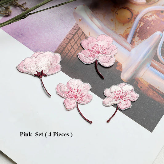 Small Begonia Blossoms Flower Patch Iron on Applique Floral Patch for Clothes Fabric Iron to Stick DIY Coat Jeans Accessories