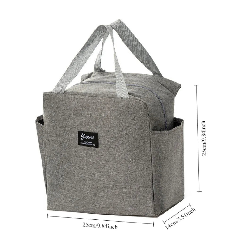 Double pockets Portable lunch bag lunch box insulated canvas tote bag school lunch portable dinner box picnic food storage