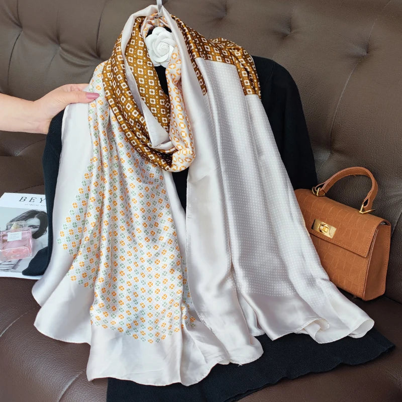 180*90cm Luxury Brand Women Summer Silk Scarves Shawls Lady Wraps Soft Female Geometry Beach Stole Bandanna Foulard Muffler