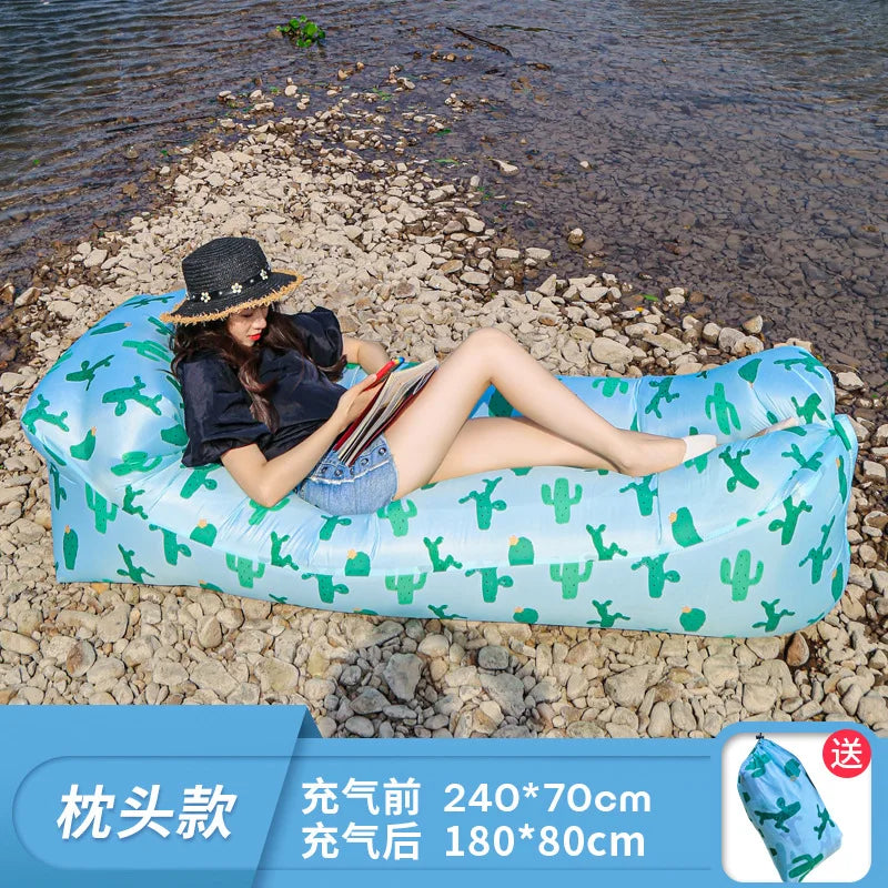 Outdoor inflatable lazy sofa, foldable portable inflatable mattress, beach leisure swimming pool inflatable cushion, home gifts