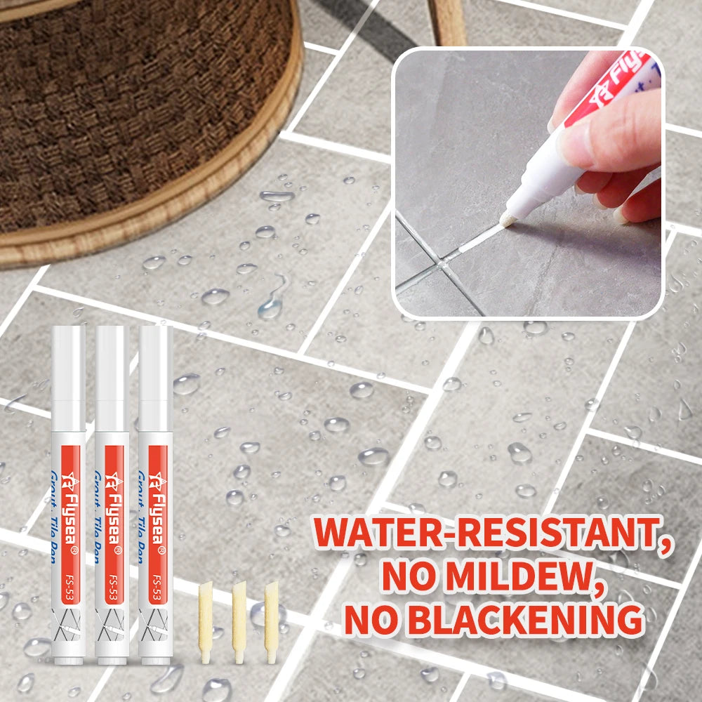 Grout Pen Waterproof Tile Marker Wall Seam Pen, for Tiles Floor Bathroom Decontamination Seam Repair (Black,White,Beige)