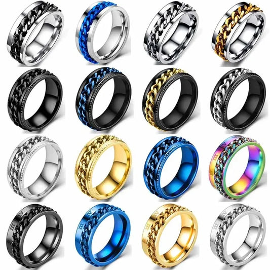 New Chain Rotatable Rings Spinner Chain Rotatable Couple Finger Rings for Women Man Punk Jewelry Bottle Opener Party Gift