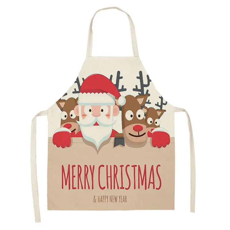 1Pcs Merry Christmas Apron for Woman Pinafore Cotton Linen Aprons 55x68cm Adult Bibs Kitchen Baking Cooking Accessories