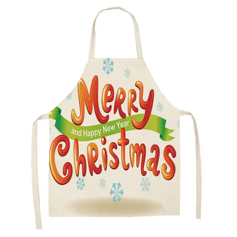 1Pcs Merry Christmas Apron for Woman Pinafore Cotton Linen Aprons 55x68cm Adult Bibs Kitchen Baking Cooking Accessories