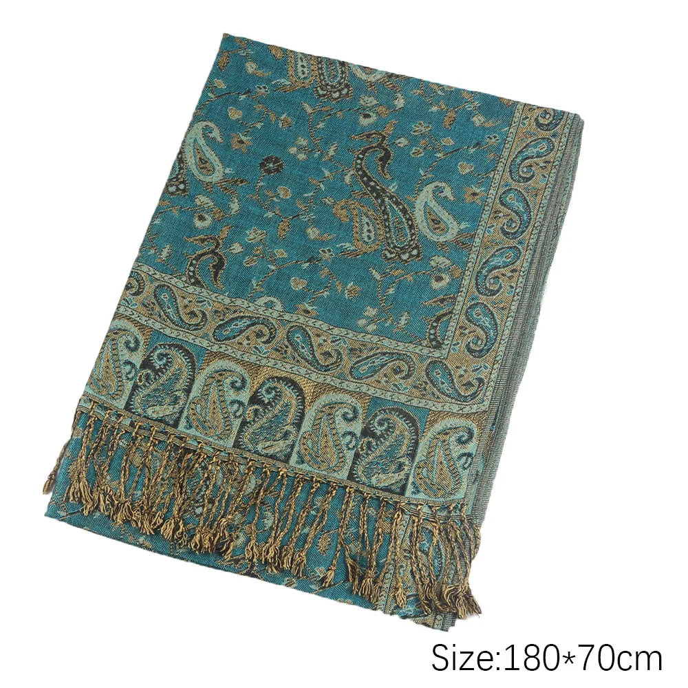 Fashion Ladies Paisley Kashmiri Imitated Pashmina Tassel Scarf Hijab Knitted Jacquard Bauhinia Vintage Scarf 180*70cm