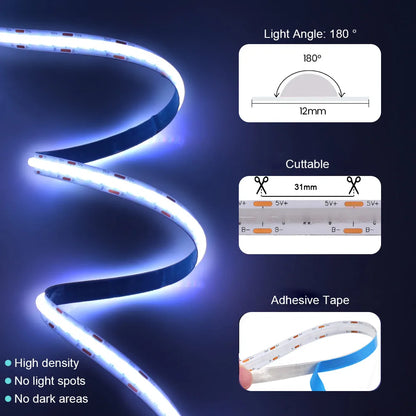 5V USB RGB COB LED Strip Light Wifi Bluetooth-compatible Remote Control 24key 44key Kit 576 LEDs Flexible Tape Linear Lighting